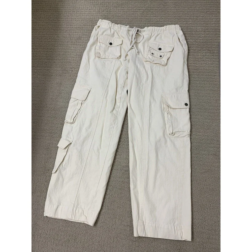 Oli & Hali Cream Streetwear Cargo Pants Drawstring Waist Utility JP0153 Large - Picture 3 of 13